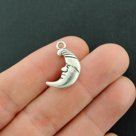 6 Crescent Moon Antique Silver Tone Charms 2 Sided - SC7999
