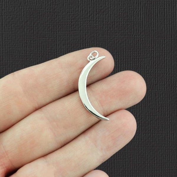 Crescent Moon Silver Tone Brass Charm 2 Sided - BR147
