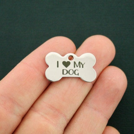 Breloques en os de chien en acier inoxydable I Love My Dog - BFS020-0881