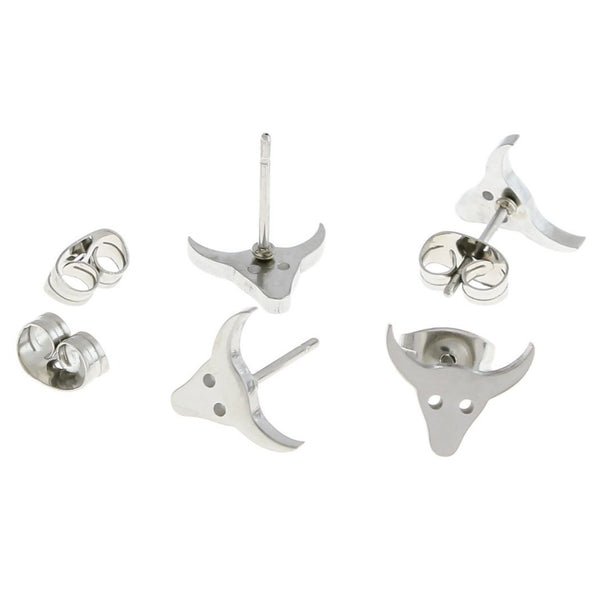 Boucles d'oreilles en acier inoxydable - clous de taureau - 10 mm x 8 mm - 2 pièces 1 paire - ER416