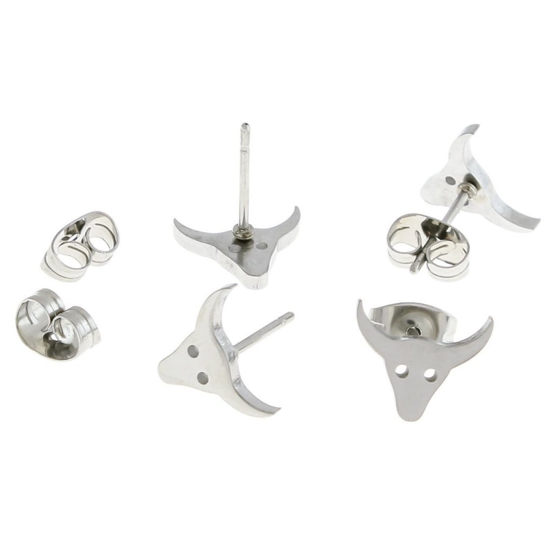 Stainless Steel Earrings - Bull Studs - 10mm x 8mm - 2 Pieces 1 Pair - ER416