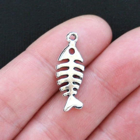 12 Fish Bones Antique Silver Tone Charms - SC2825