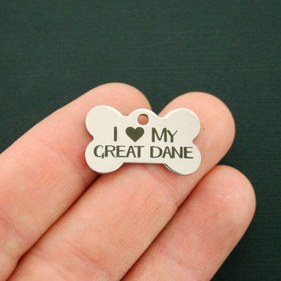 I Love My Great Dane Stainless Steel Dog Bone Charms - BFS020-0883