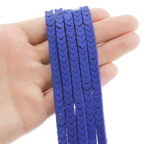 Chevron Hematite Beads 6mm - Royal Blue - 1 Strand 98 Beads - BD582