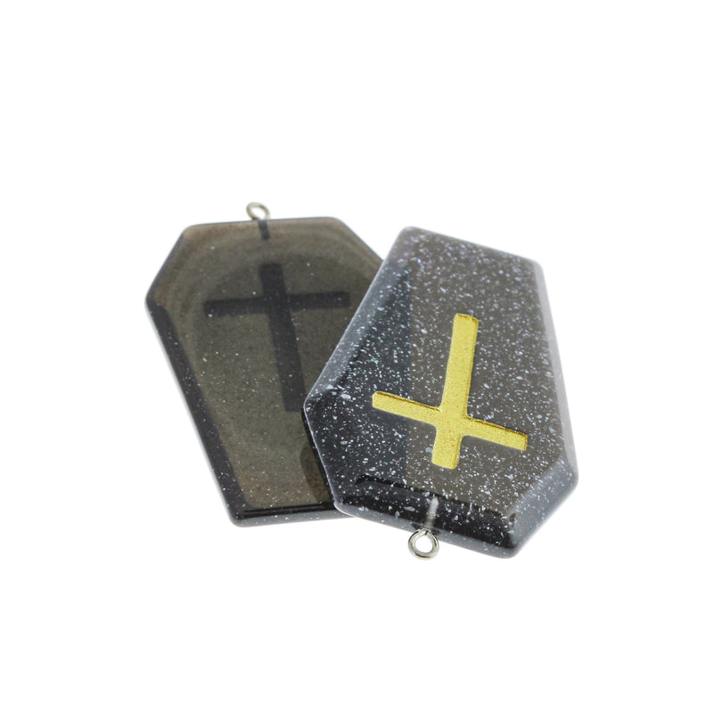 Black Coffin Cross Resin Charm- K504