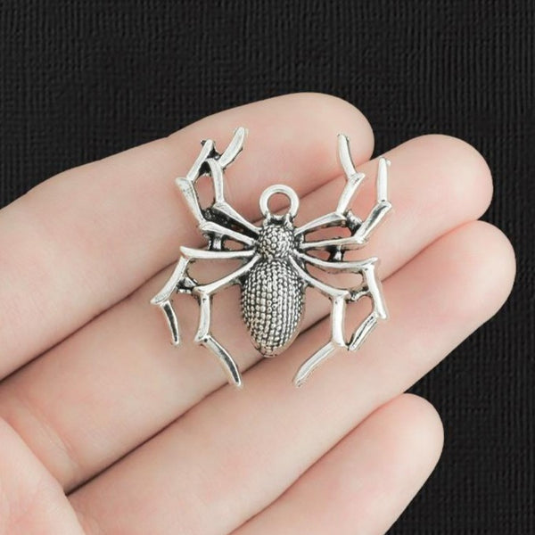 2 Spider Antique Silver Tone Charms - SC1379