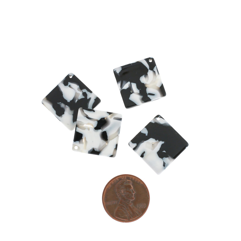 4 breloques en résine de marbre noir et blanc 2 faces - K537