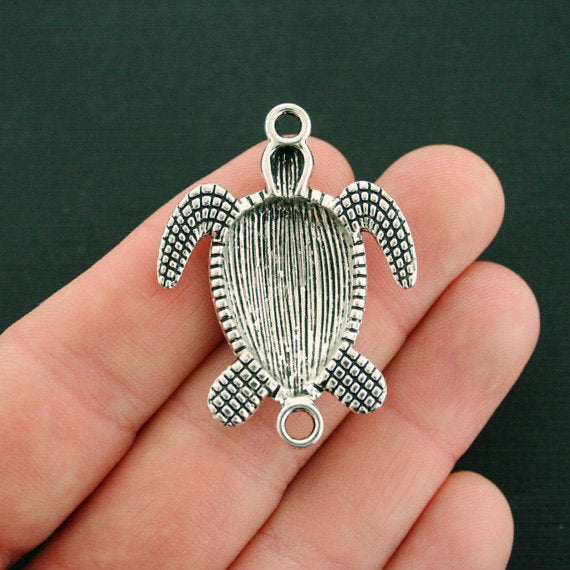 2 Turtle Connector Antique Silver Tone Charms - SC7585