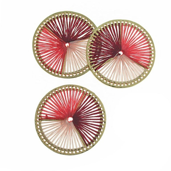 2 Pink Woven Round Gold Tone Pendants - TSP312