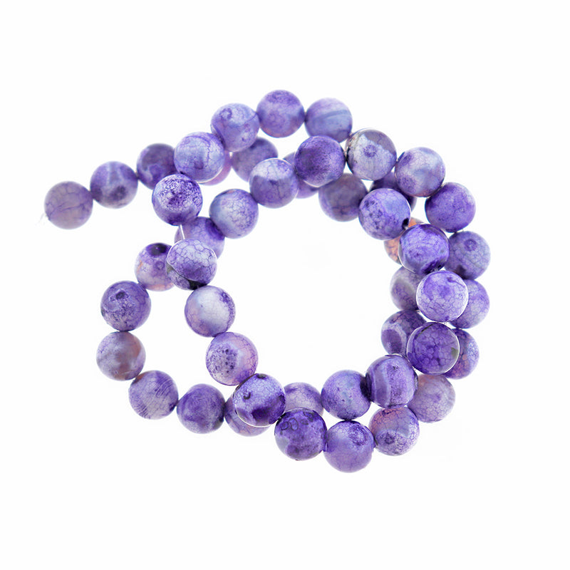 Round Natural Fire Agate Beads 8mm - Purple Watercolor - 1 Strand 50 Beads - BD2399