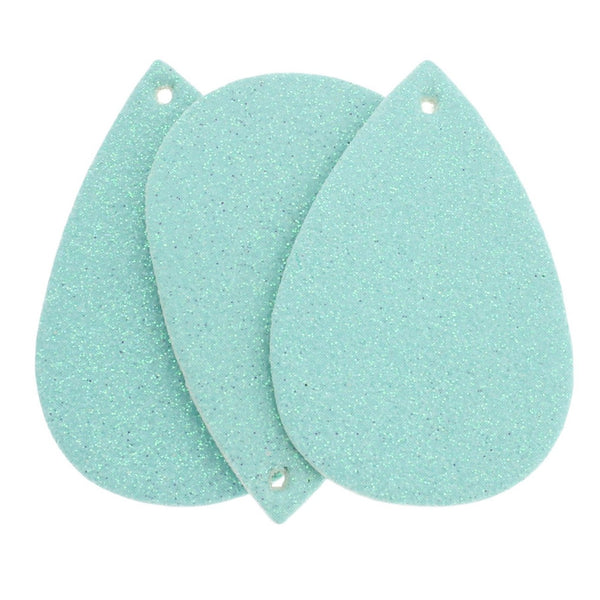 Imitation Leather Teardrop Pendants - Turquoise Glitter - 4 Pieces - LP238
