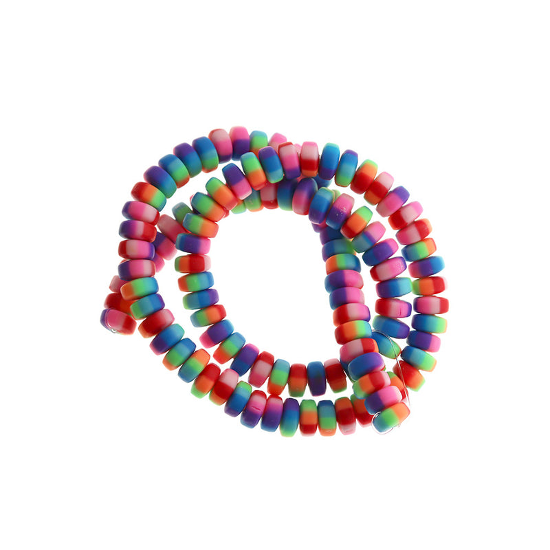 Abacus Polymer Clay Beads 4mm x 7mm - Rainbow Stripe - 1 Brin 110 Perles - BD1082