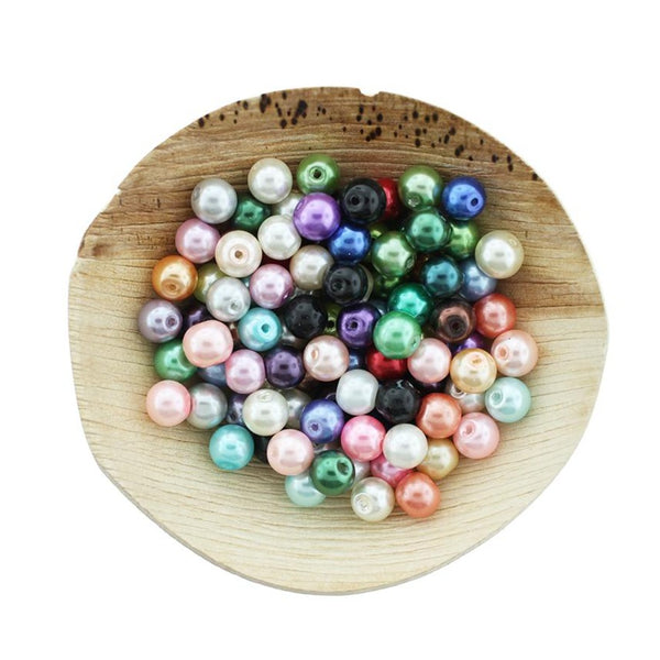 Round Glass Beads 8mm - Assorted Pearl Rainbow - 200 Beads - BD2434