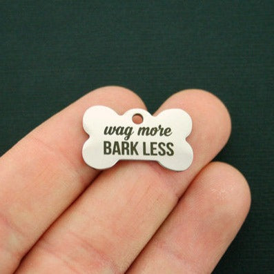 Wag More Bark Less Stainless Steel Dog Bone Charms - BFS020-0887