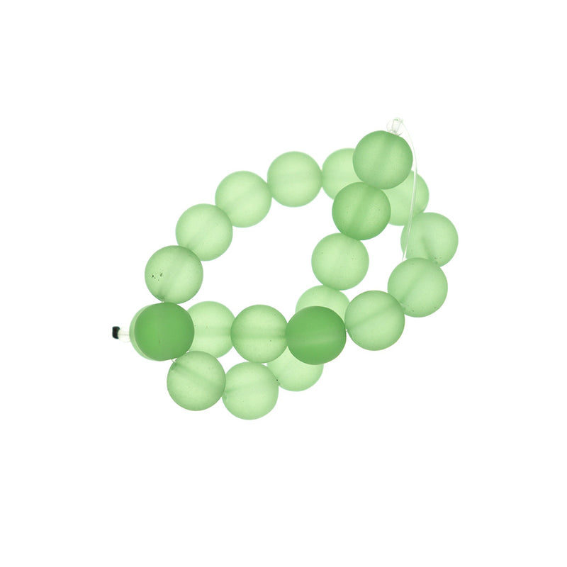 Perles rondes en verre de mer de culture 10 mm - Vert givré - 1 rang 19 perles - U248