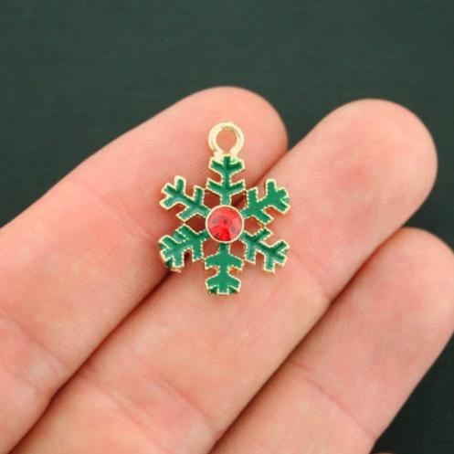 4 Christmas Snowflake Gold Tone Enamel Charms - E245