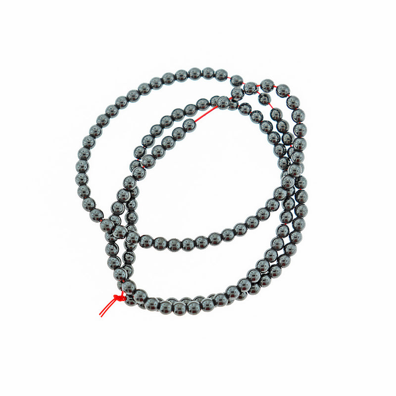Perles Hématite Rondes 3mm - Noir Poli - 1 Rang 123 Perles - BD2570