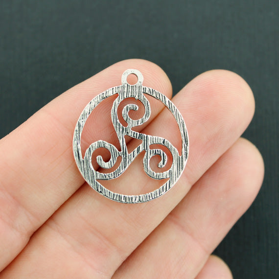 4 Triple Spiral Antique Silver Tone Charms 2 Sided - SC5469