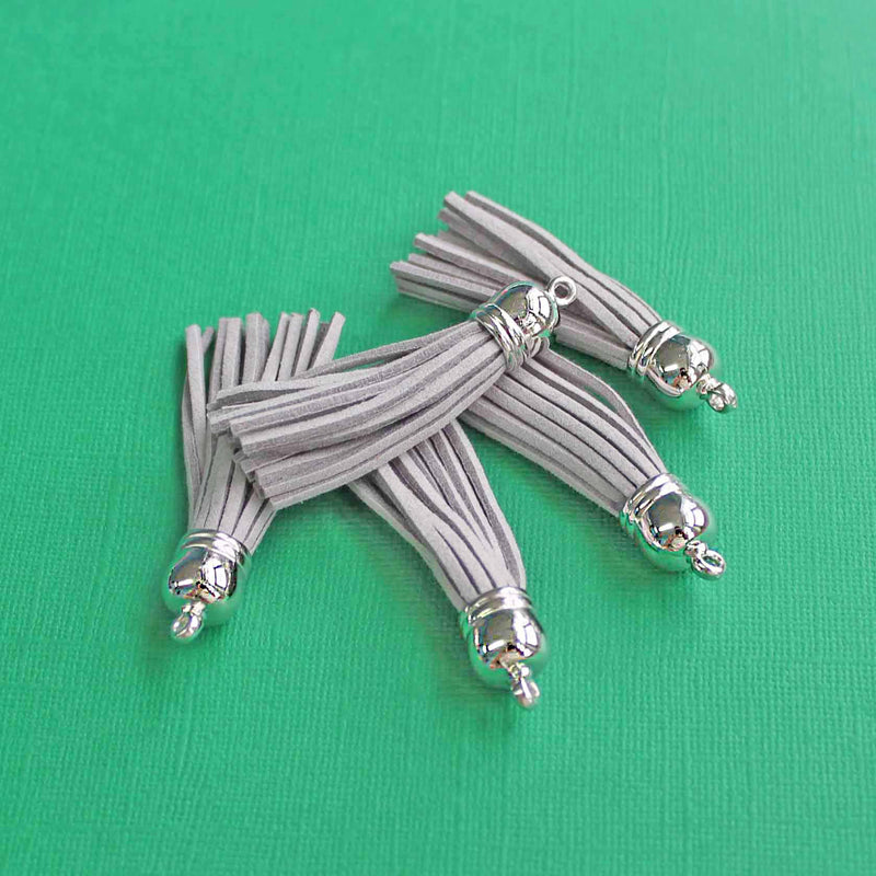 Faux Suede Tassels - Grey and Silver Tone - 4 Pieces - Z343