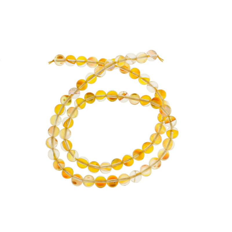 Perles rondes en labradorite naturelle 6 mm - jaune galvanisé - 1 rang 61 perles - BD703