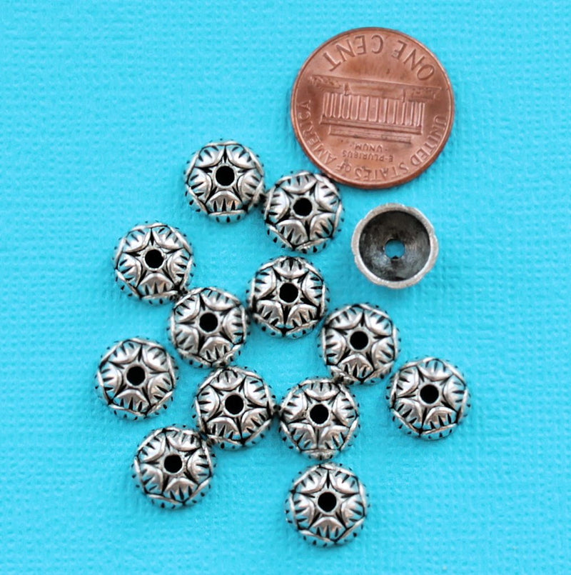 Antique Silver Tone Bead Caps - 10mm x 4mm - 50 Pieces - SC4726