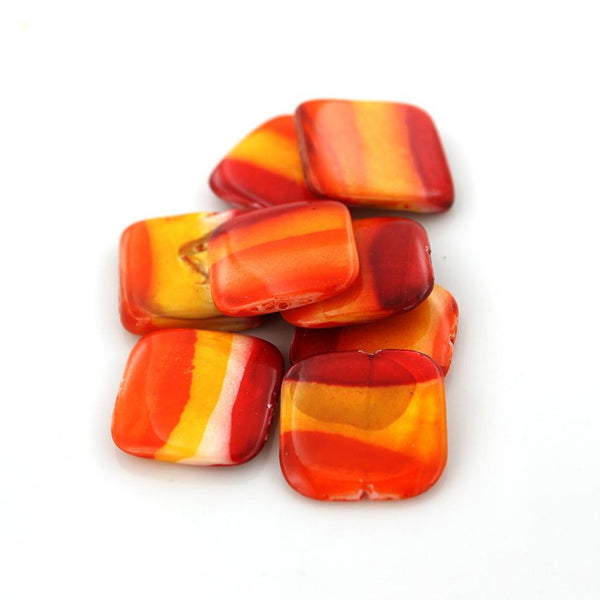 Perles Coquillage Naturel Carré 20mm x 20mm - Tons Rouge et Orange - 10 Perles - BD1544