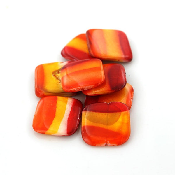Square Natural Shell Beads 20mm x 20mm - Red and Orange Tones - 10 Beads - BD1544