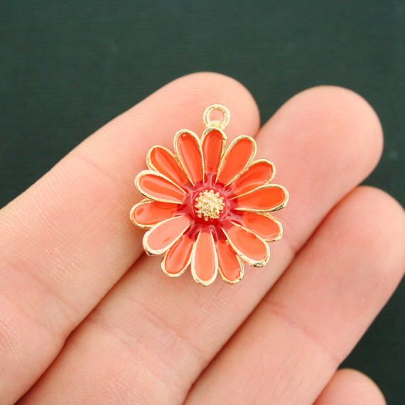 2 Daisy Gold Tone Enamel Charms - E565