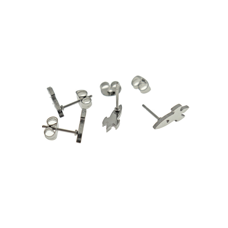 Boucles d'oreilles en acier inoxydable - clous de fusée - 12 mm x 5 mm - 2 pièces 1 paire - ER930