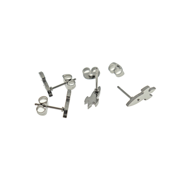Stainless Steel Earrings - Rocket Studs - 12mm x 5mm - 2 Pieces 1 Pair - ER930