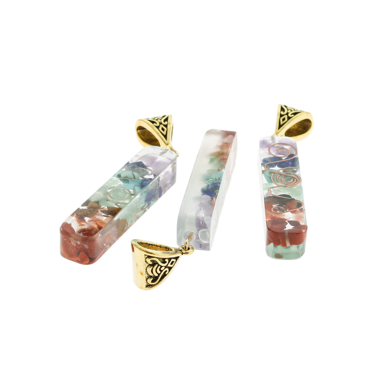 Pendentif Chakra en pierres précieuses naturelles et résine époxy - GEM123