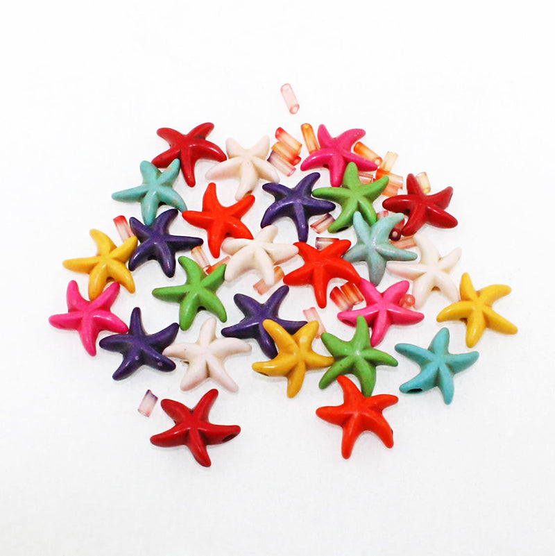 Starfish Imitation Turquoise Beads 14mm x 5mm - Assorted Rainbow Colors - 26 Beads 1 Strand - BD1118
