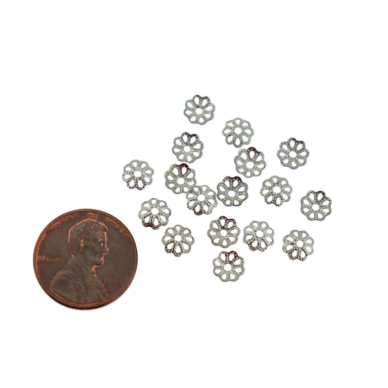 Capuchons de perles en laiton argenté - 6 mm x 1,5 mm - 100 pièces - FD916