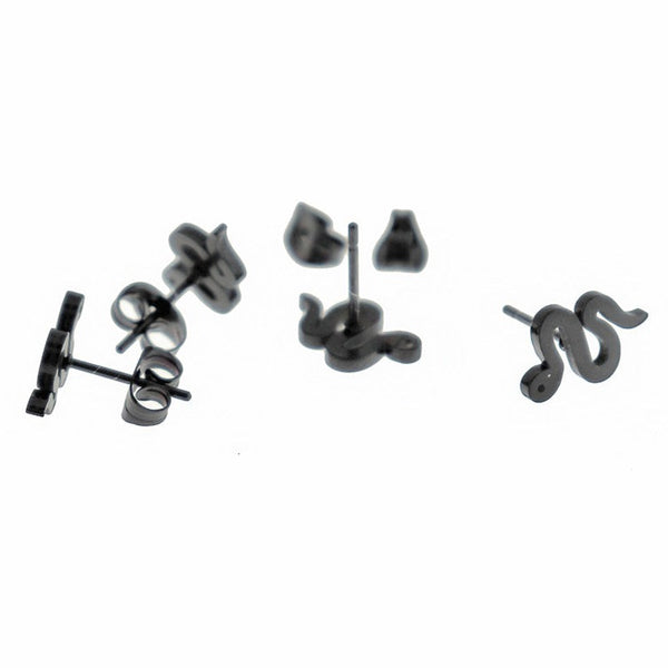 Gunmetal Black Stainless Steel Earrings - Snake Studs - 12mm x 8mm - 2 Pieces 1 Pair - ER280