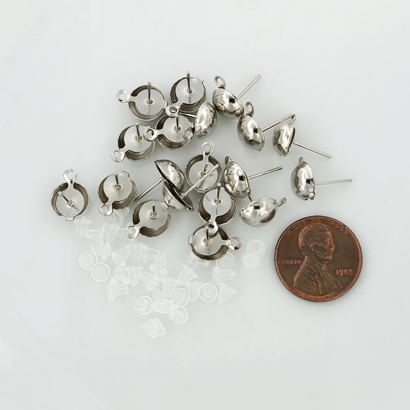 Silver Tone Earrings - Stud Bases - 12mm x 9mm - 20 Pieces 10 Pairs - FD595