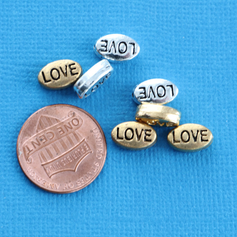 Love Spacer Beads 10mm x 6mm - Assorted Tones - 20 Beads - FD188