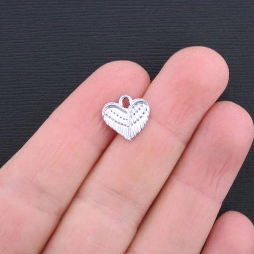 10 Heart Wing Antique Silver Tone Charms - SC3291