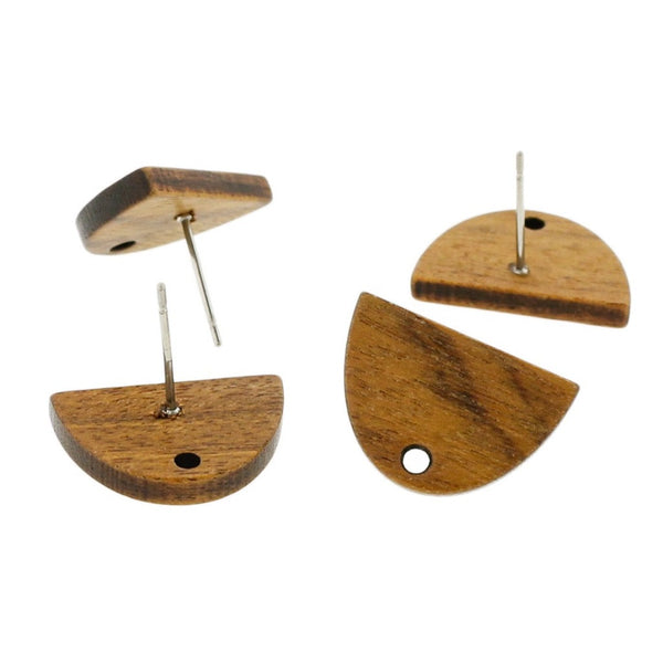 Wood Stainless Steel Earrings - Semi Circle Studs - 18m x 12.5mm - 2 Pieces 1 Pair - ER601