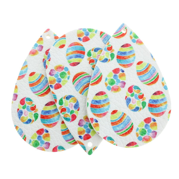 Imitation Leather Teardrop Pendants - Rainbow Easter Egg - 4 Pieces - LP184