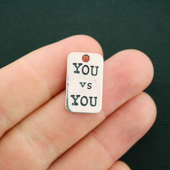 10 You Versus You Antique Silver Tone Charms 2 Sided - SC5742
