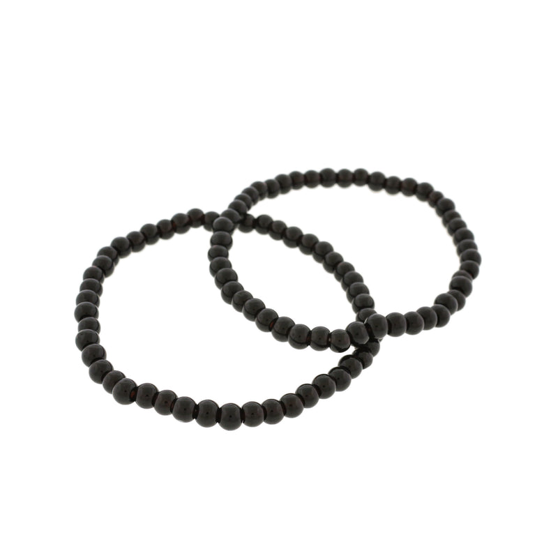 Bracelets Ronds en Perles de Verre - 52mm - Noir Poli - 5 Bracelets - BB048