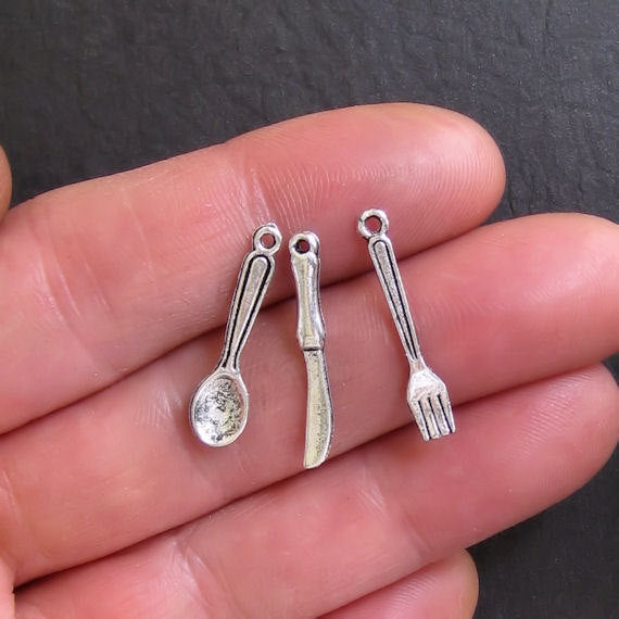 15 Cutlery Antique Silver Tone Charms 3 Piece Set 5 of Each- SC561