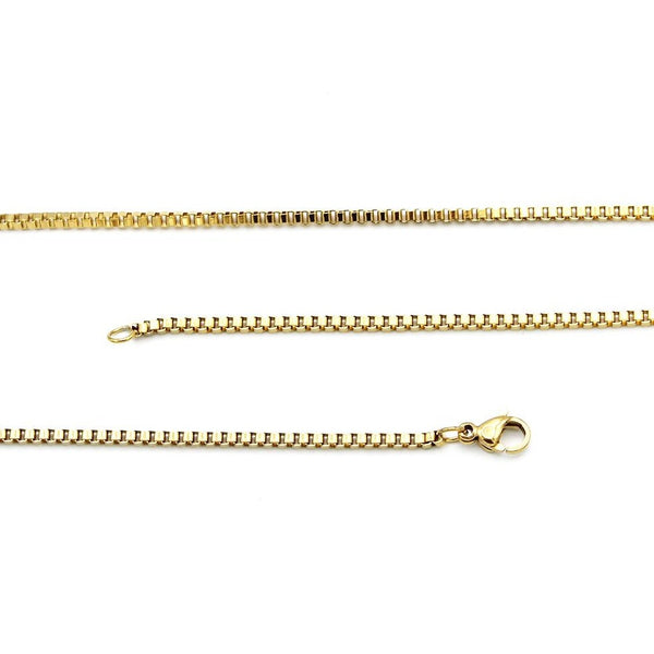 Gold Stainless Steel Box Chain Necklace 20" - 2mm - 1 Necklace - N733