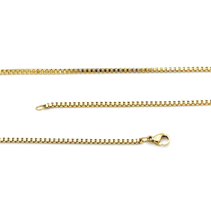 Gold Stainless Steel Box Chain Necklaces 20" - 2mm - 5 Necklaces - N733