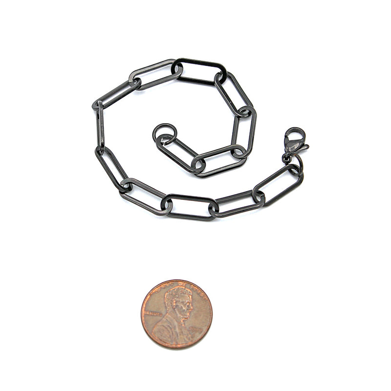 Gunmetal Stainless Steel Cable Chain Bracelet 8" Plus Extender - 6.5mm - 1 Bracelet - N736