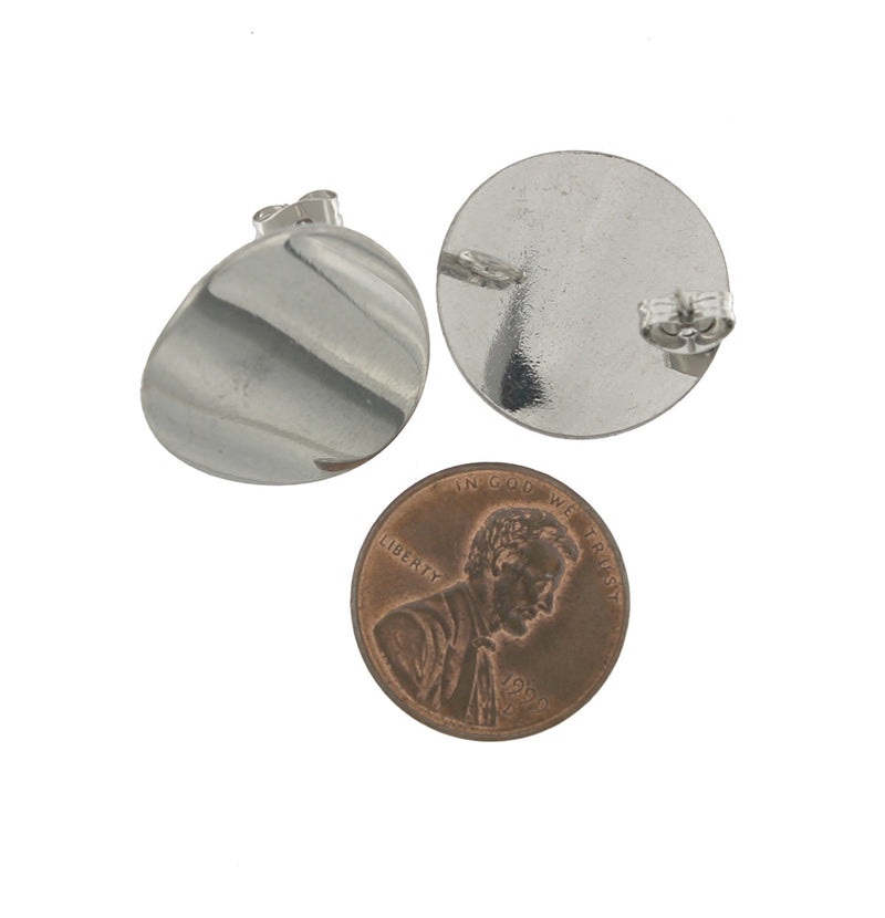 Stainless Steel Circle Earrings - Minimalist Stud With Loop - 20mm - 4 Pieces 2 Pairs - FD177