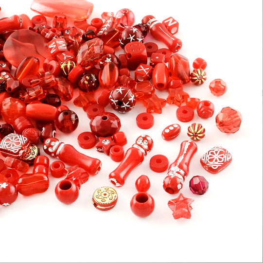 Assorted Acrylic Beads - Red Grab Bag - 50g 60-90 beads - BD1187