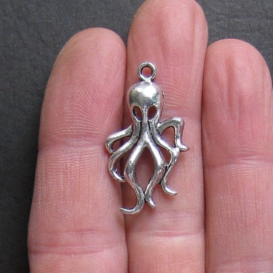 6 Octopus Antique Silver Tone Charms - SC353
