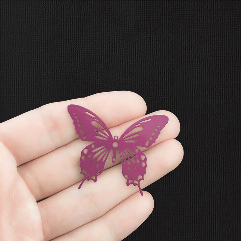2 Butterfly Purple Enamel Charms 2 Sided - E1459