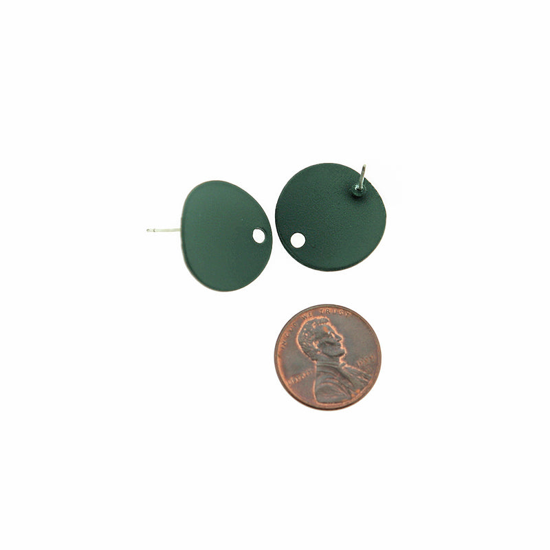 Green Curved Round Earrings - Stud Bases - 20mm - 2 Pieces 1 Pair - FD857